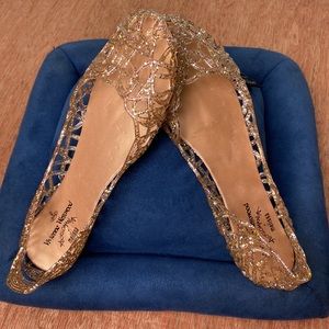 Vivienne Westwood Anglomania + Melissa Gold Glitter Jelly Shoes  Size 8.5